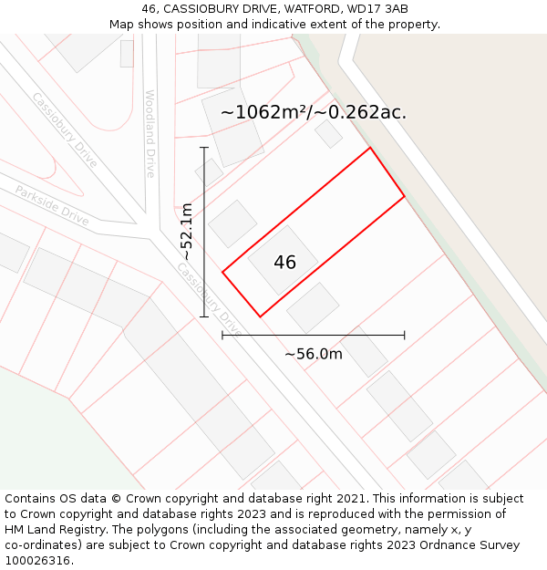 46, CASSIOBURY DRIVE, WATFORD, WD17 3AB: Plot and title map