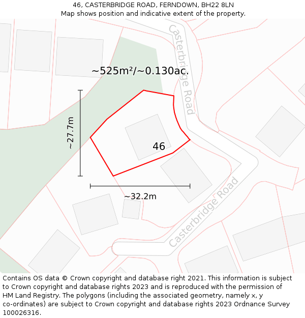 46, CASTERBRIDGE ROAD, FERNDOWN, BH22 8LN: Plot and title map