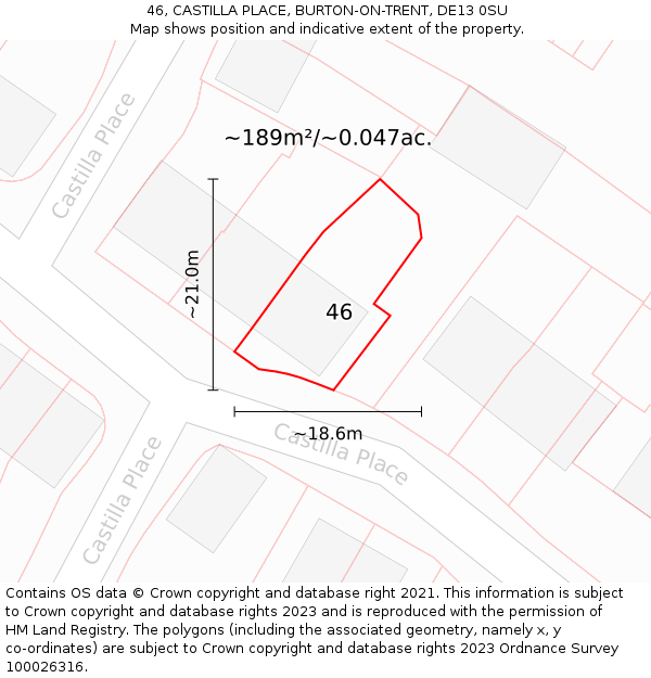 46, CASTILLA PLACE, BURTON-ON-TRENT, DE13 0SU: Plot and title map
