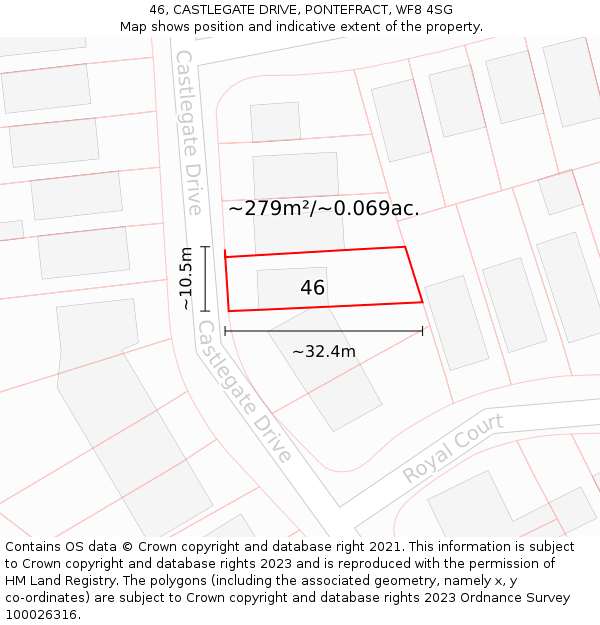 46, CASTLEGATE DRIVE, PONTEFRACT, WF8 4SG: Plot and title map