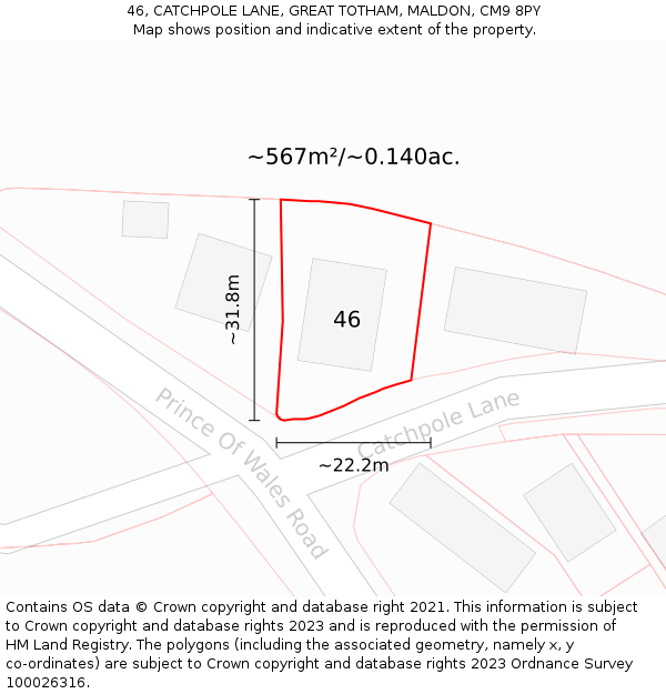 46, CATCHPOLE LANE, GREAT TOTHAM, MALDON, CM9 8PY: Plot and title map