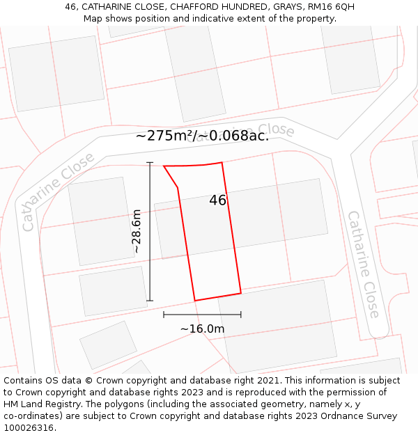 46, CATHARINE CLOSE, CHAFFORD HUNDRED, GRAYS, RM16 6QH: Plot and title map