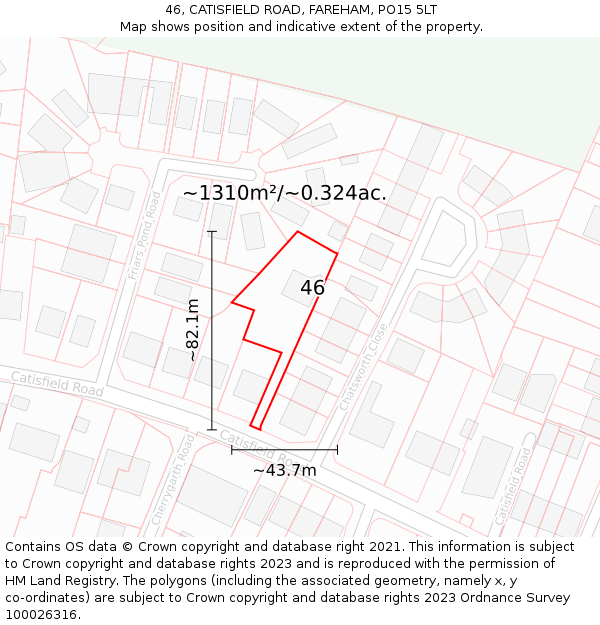 46, CATISFIELD ROAD, FAREHAM, PO15 5LT: Plot and title map