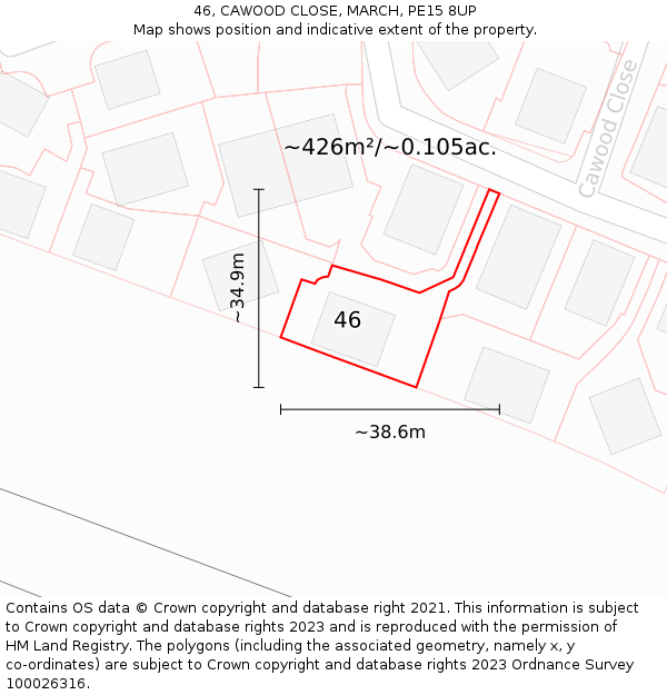 46, CAWOOD CLOSE, MARCH, PE15 8UP: Plot and title map