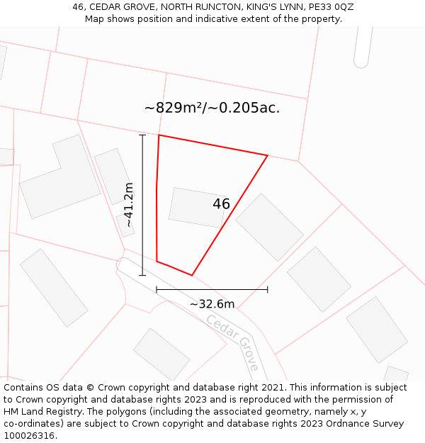 46, CEDAR GROVE, NORTH RUNCTON, KING'S LYNN, PE33 0QZ: Plot and title map