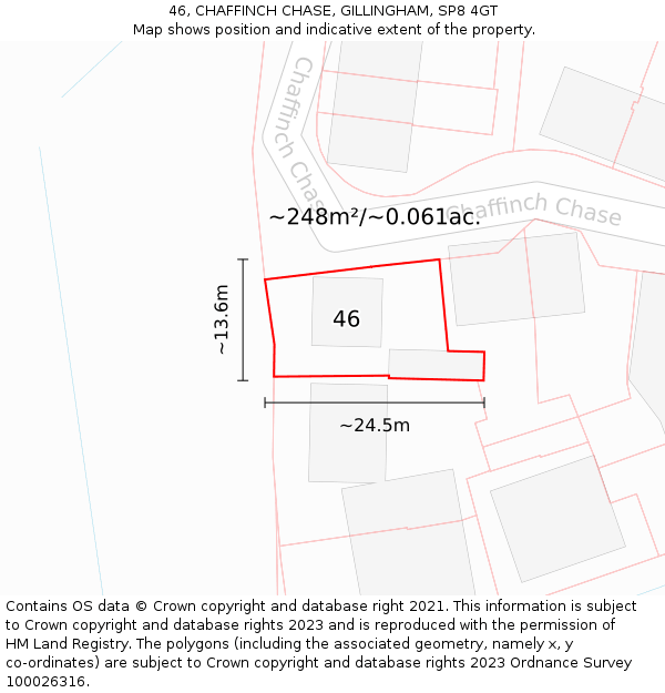 46, CHAFFINCH CHASE, GILLINGHAM, SP8 4GT: Plot and title map