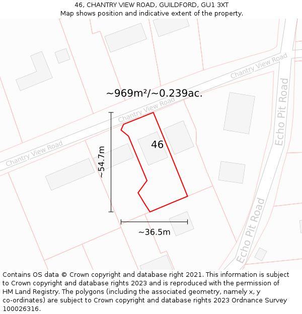 46, CHANTRY VIEW ROAD, GUILDFORD, GU1 3XT: Plot and title map