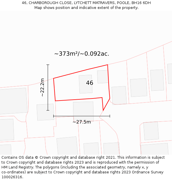 46, CHARBOROUGH CLOSE, LYTCHETT MATRAVERS, POOLE, BH16 6DH: Plot and title map