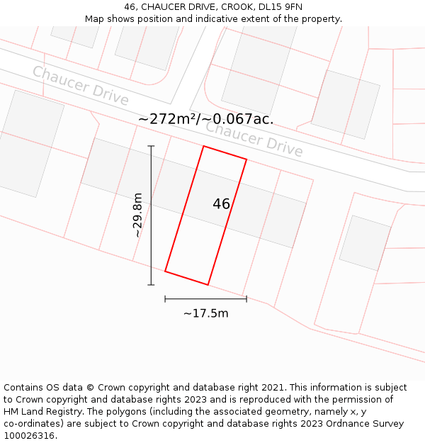 46, CHAUCER DRIVE, CROOK, DL15 9FN: Plot and title map