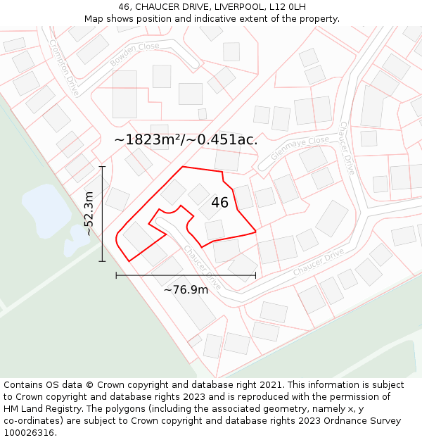 46, CHAUCER DRIVE, LIVERPOOL, L12 0LH: Plot and title map