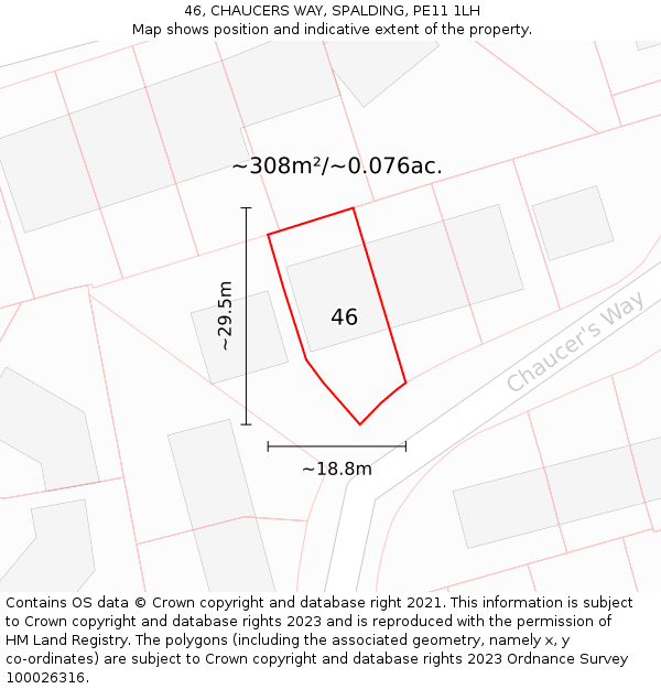 46, CHAUCERS WAY, SPALDING, PE11 1LH: Plot and title map