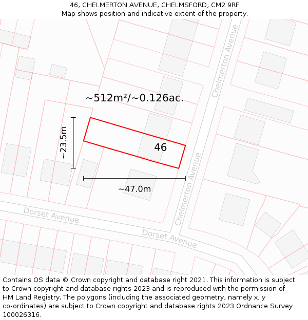 46, CHELMERTON AVENUE, CHELMSFORD, CM2 9RF: Plot and title map