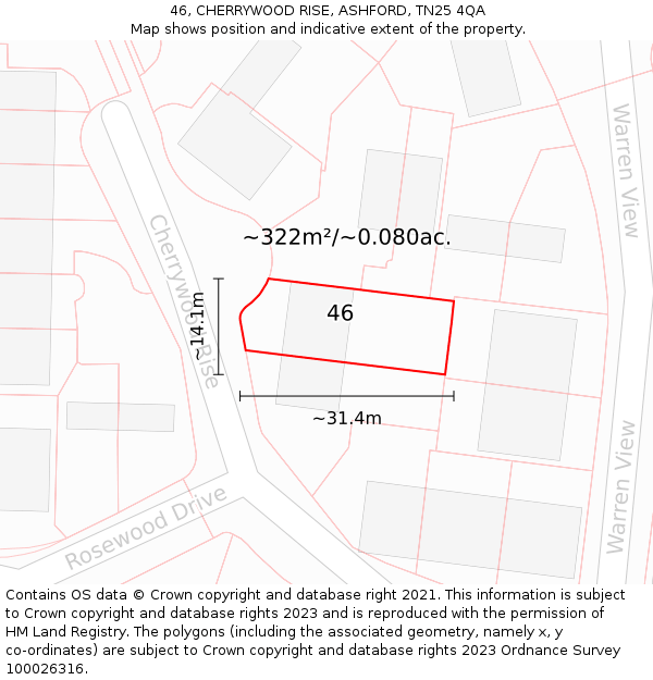 46, CHERRYWOOD RISE, ASHFORD, TN25 4QA: Plot and title map