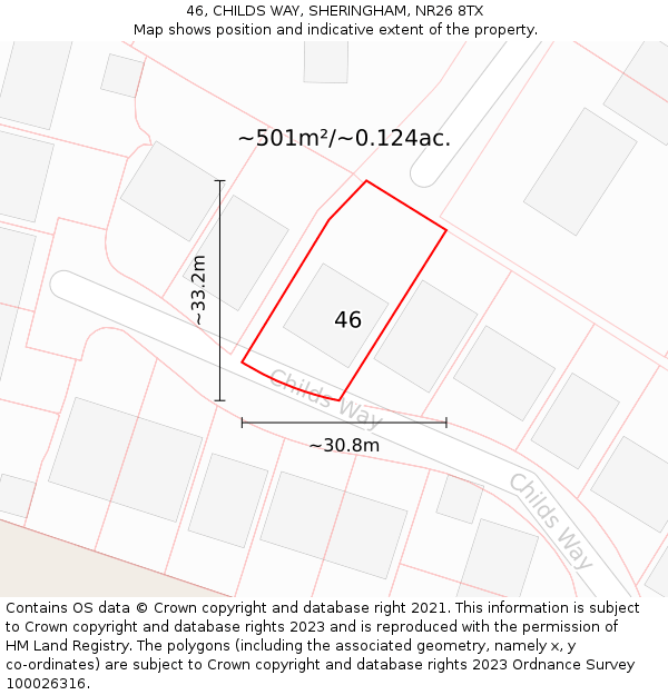 46, CHILDS WAY, SHERINGHAM, NR26 8TX: Plot and title map