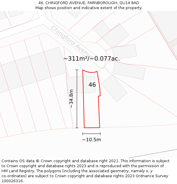 46, CHINGFORD AVENUE, FARNBOROUGH, GU14 8AD: Plot and title map