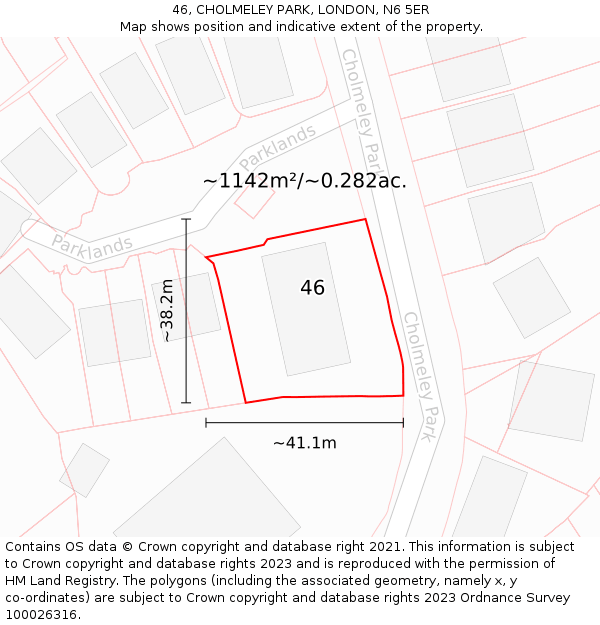 46, CHOLMELEY PARK, LONDON, N6 5ER: Plot and title map