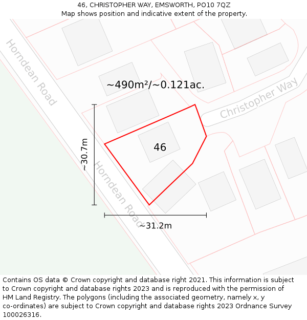 46, CHRISTOPHER WAY, EMSWORTH, PO10 7QZ: Plot and title map