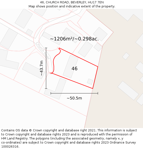 46, CHURCH ROAD, BEVERLEY, HU17 7EN: Plot and title map