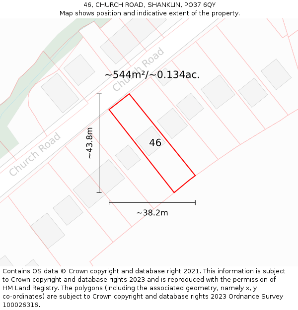 46, CHURCH ROAD, SHANKLIN, PO37 6QY: Plot and title map