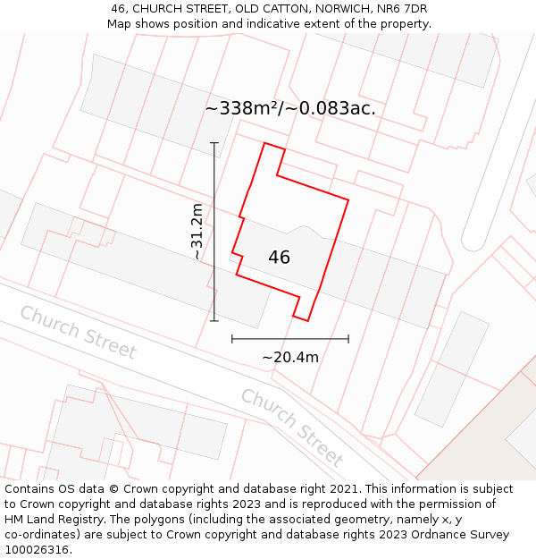 46, CHURCH STREET, OLD CATTON, NORWICH, NR6 7DR: Plot and title map