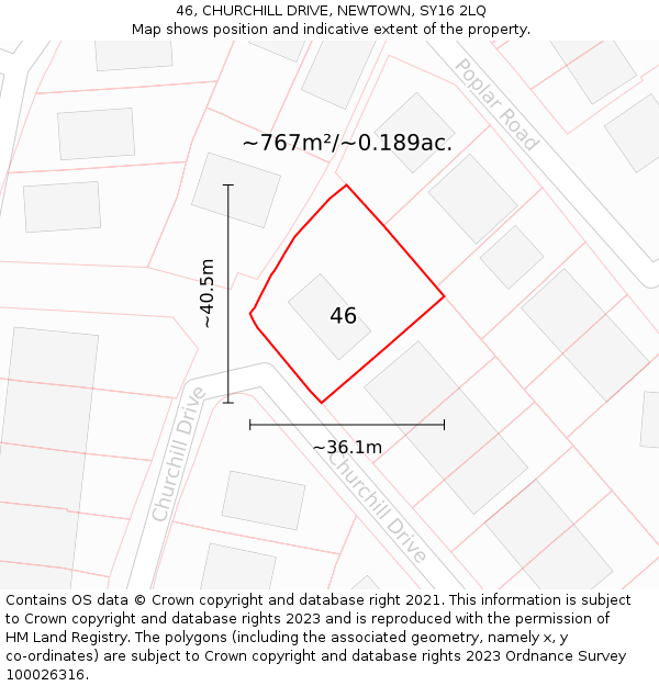 46, CHURCHILL DRIVE, NEWTOWN, SY16 2LQ: Plot and title map