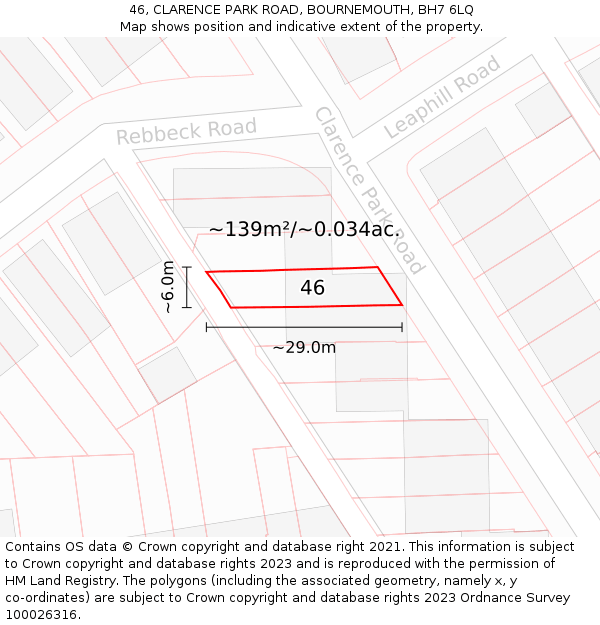 46, CLARENCE PARK ROAD, BOURNEMOUTH, BH7 6LQ: Plot and title map