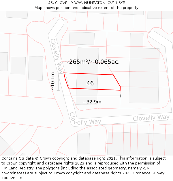 46, CLOVELLY WAY, NUNEATON, CV11 6YB: Plot and title map