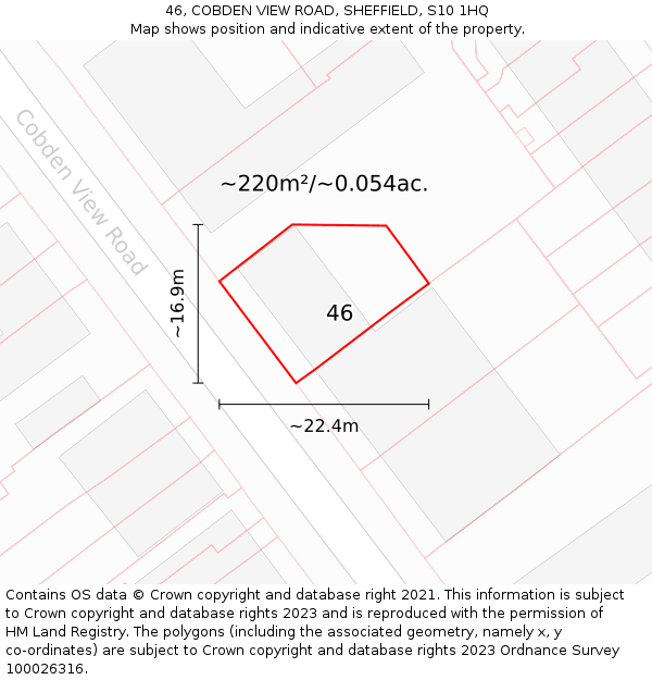 46, COBDEN VIEW ROAD, SHEFFIELD, S10 1HQ: Plot and title map
