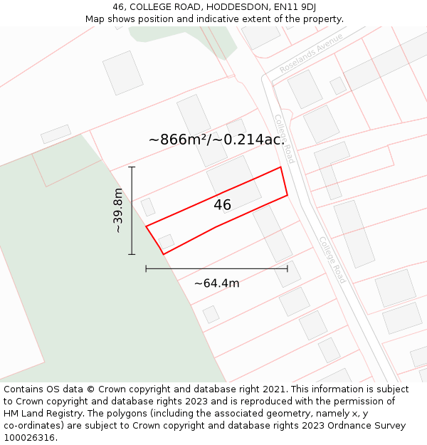 46, COLLEGE ROAD, HODDESDON, EN11 9DJ: Plot and title map