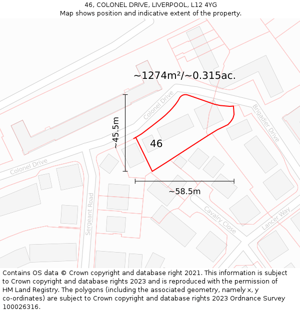 46, COLONEL DRIVE, LIVERPOOL, L12 4YG: Plot and title map