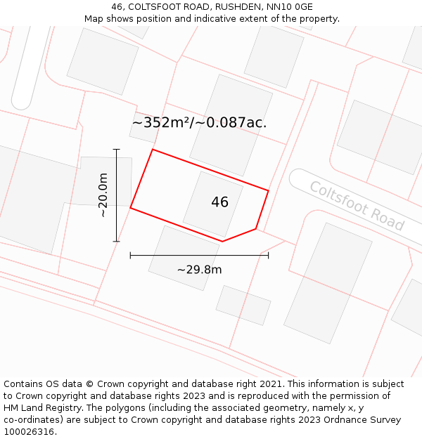 46, COLTSFOOT ROAD, RUSHDEN, NN10 0GE: Plot and title map