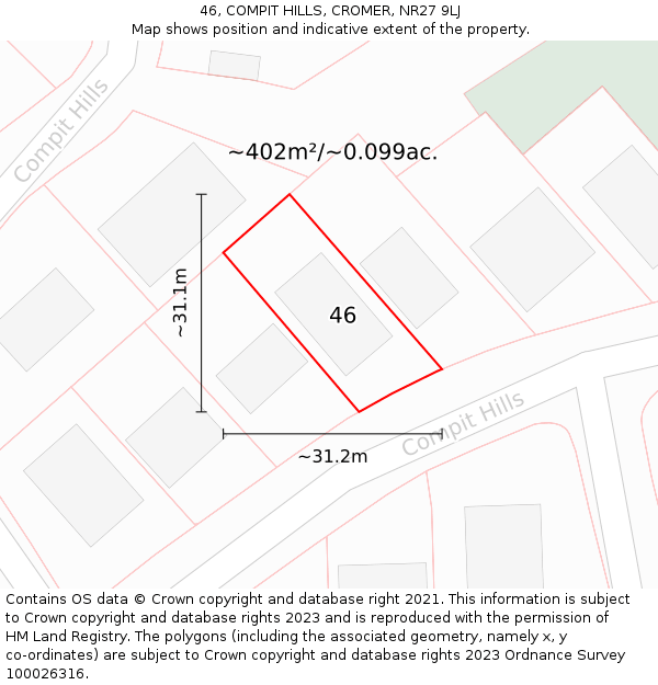 46, COMPIT HILLS, CROMER, NR27 9LJ: Plot and title map