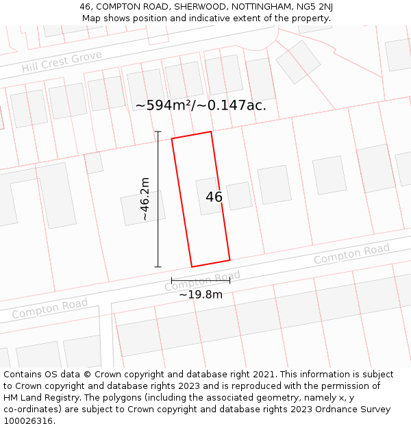 46, COMPTON ROAD, SHERWOOD, NOTTINGHAM, NG5 2NJ: Plot and title map