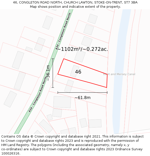 46, CONGLETON ROAD NORTH, CHURCH LAWTON, STOKE-ON-TRENT, ST7 3BA: Plot and title map