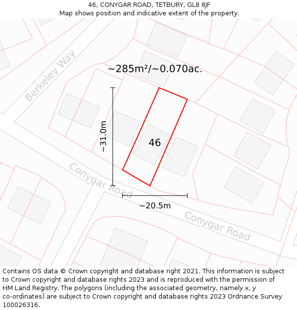 46, CONYGAR ROAD, TETBURY, GL8 8JF: Plot and title map