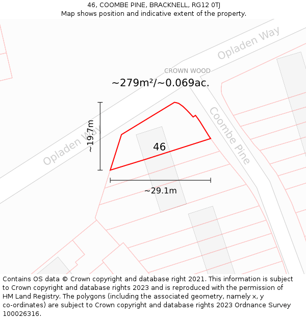 46, COOMBE PINE, BRACKNELL, RG12 0TJ: Plot and title map