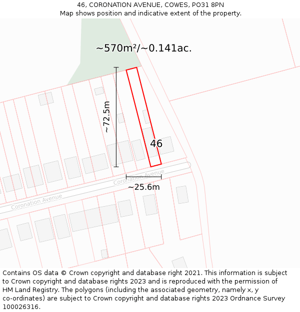 46, CORONATION AVENUE, COWES, PO31 8PN: Plot and title map