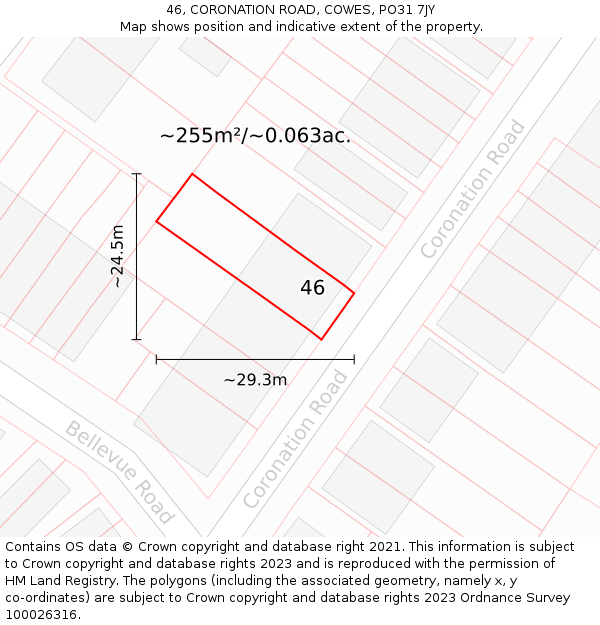 46, CORONATION ROAD, COWES, PO31 7JY: Plot and title map