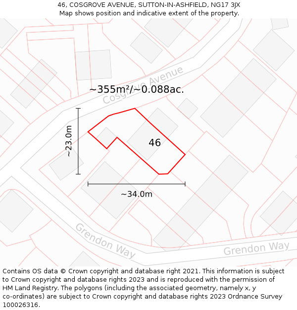 46, COSGROVE AVENUE, SUTTON-IN-ASHFIELD, NG17 3JX: Plot and title map