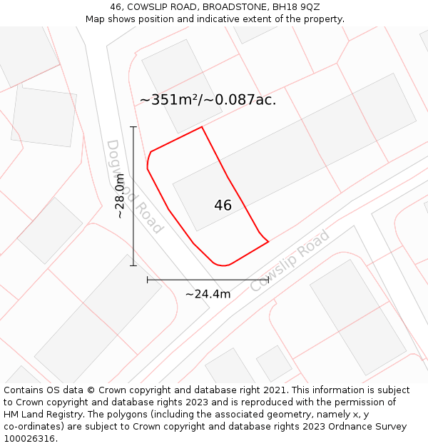 46, COWSLIP ROAD, BROADSTONE, BH18 9QZ: Plot and title map