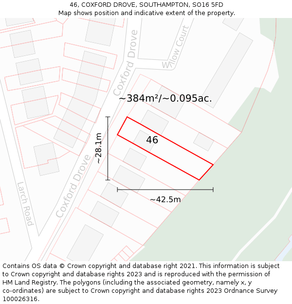 46, COXFORD DROVE, SOUTHAMPTON, SO16 5FD: Plot and title map