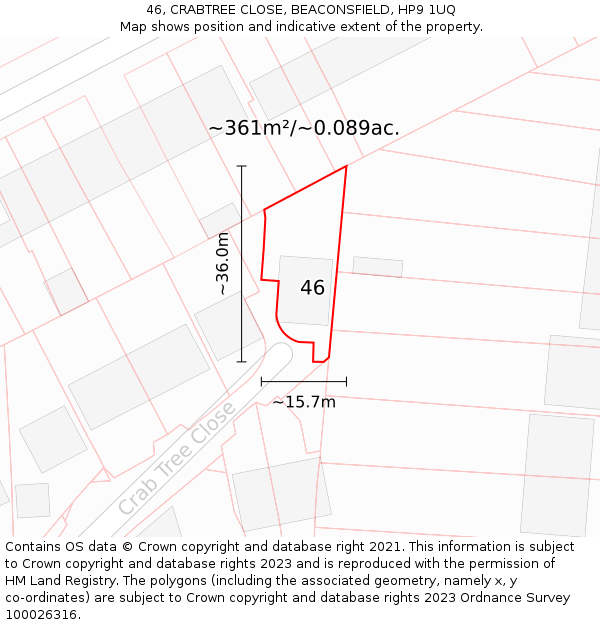 46, CRABTREE CLOSE, BEACONSFIELD, HP9 1UQ: Plot and title map