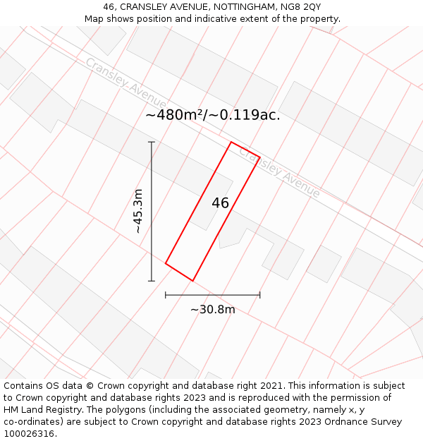 46, CRANSLEY AVENUE, NOTTINGHAM, NG8 2QY: Plot and title map