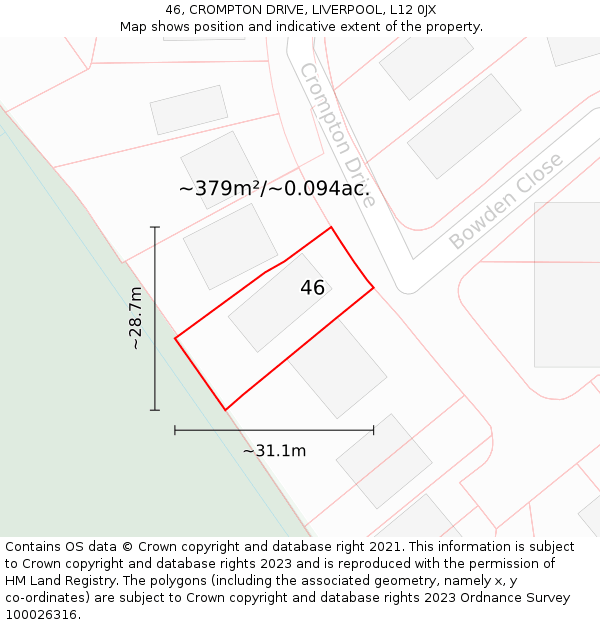 46, CROMPTON DRIVE, LIVERPOOL, L12 0JX: Plot and title map