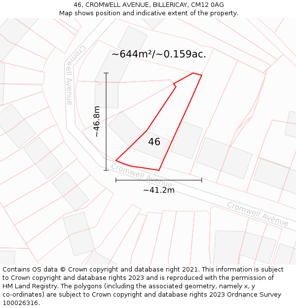 46, CROMWELL AVENUE, BILLERICAY, CM12 0AG: Plot and title map