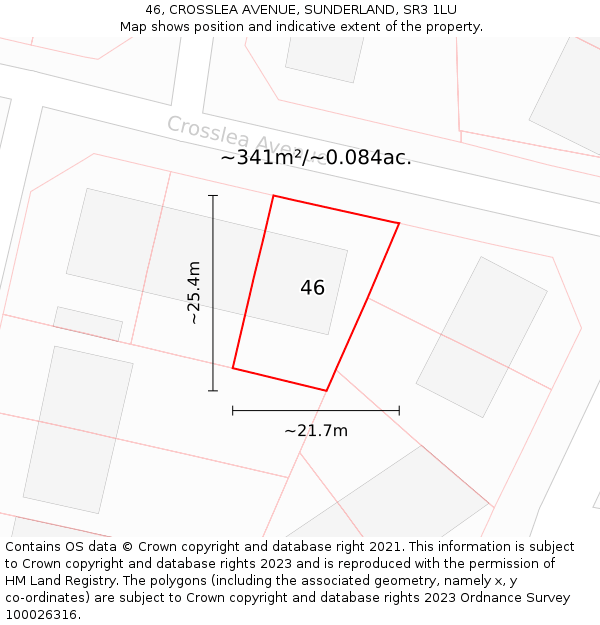 46, CROSSLEA AVENUE, SUNDERLAND, SR3 1LU: Plot and title map