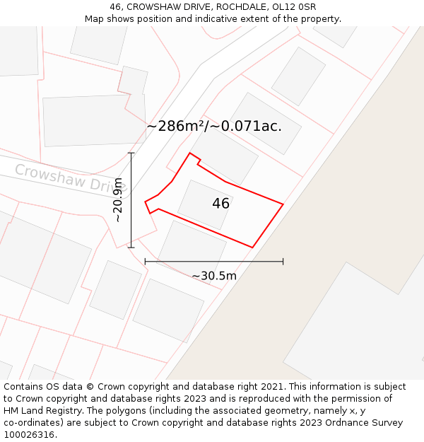 46, CROWSHAW DRIVE, ROCHDALE, OL12 0SR: Plot and title map