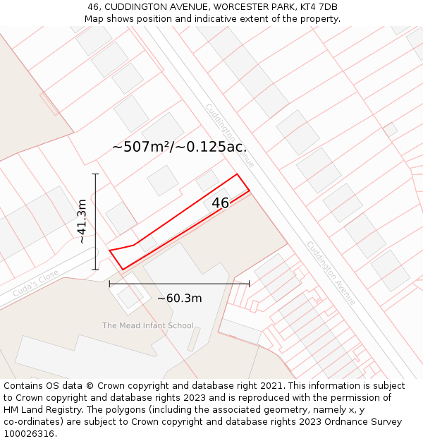 46, CUDDINGTON AVENUE, WORCESTER PARK, KT4 7DB: Plot and title map