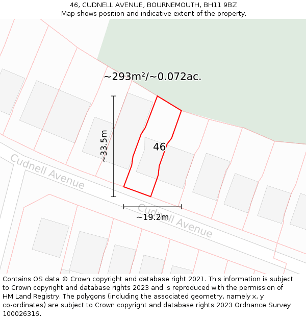 46, CUDNELL AVENUE, BOURNEMOUTH, BH11 9BZ: Plot and title map