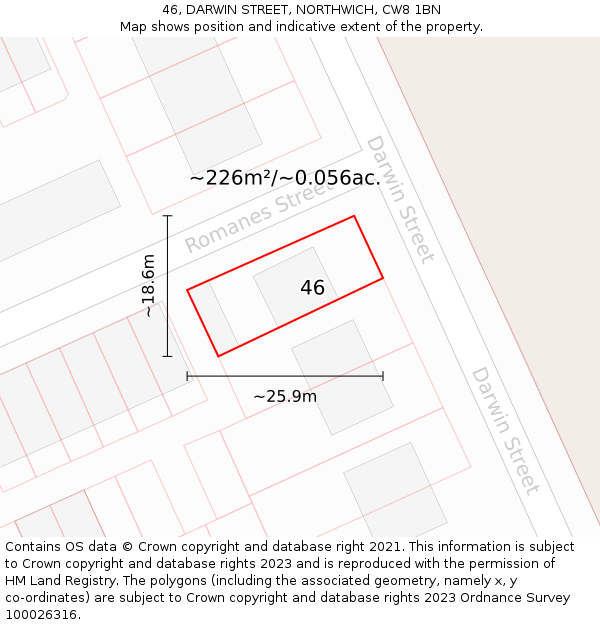 46, DARWIN STREET, NORTHWICH, CW8 1BN: Plot and title map